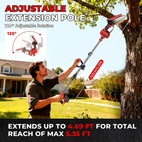 Extended reach: 4.4 ft extension for overhead pruning