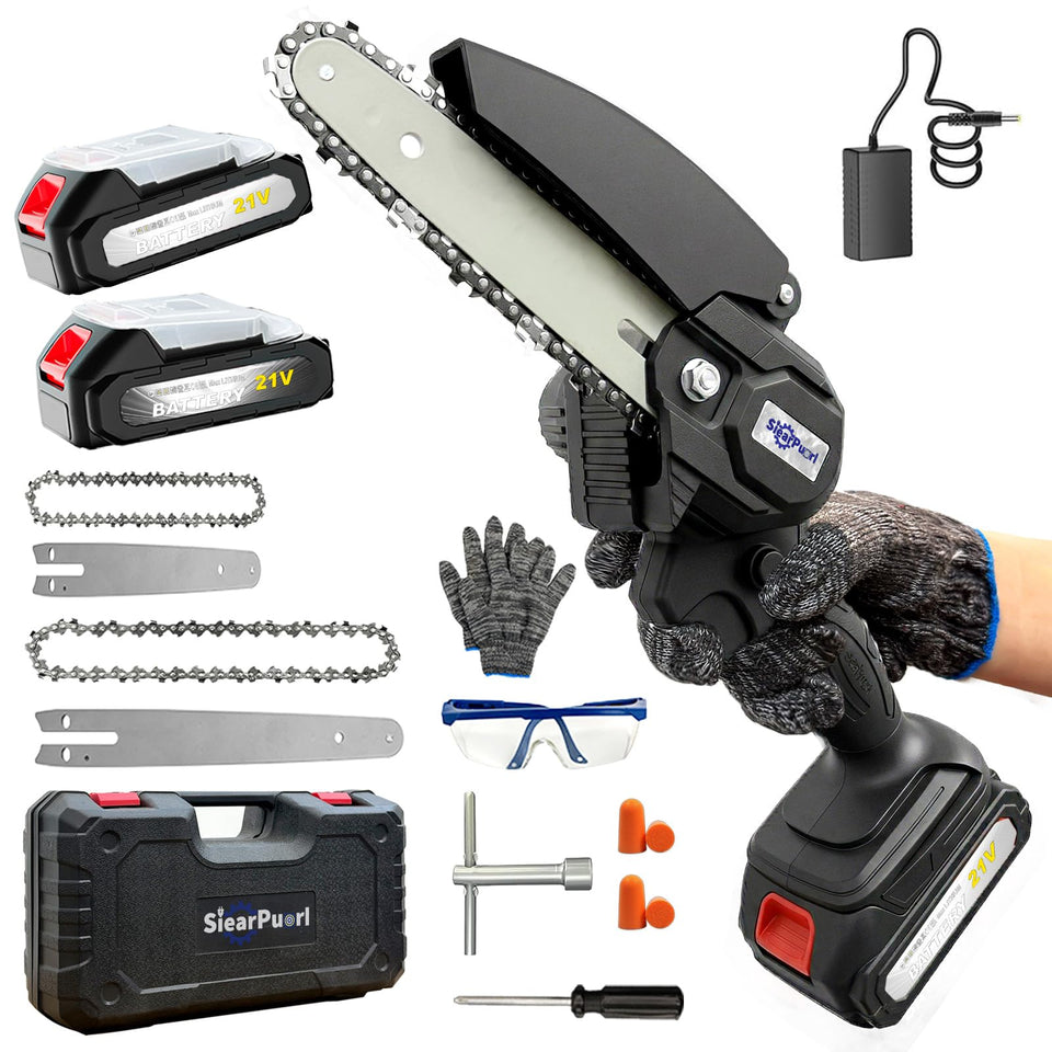 SIEARPUORL mini chainsaw with dual blades for precise trimming and versatile cutting