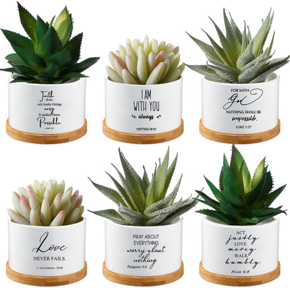 Sieral Bible verse succulent pot white front view, ideal for compact plant displays.