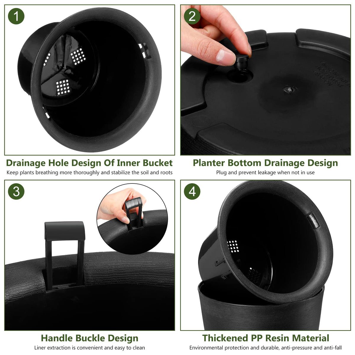 Sieral inner bucket handles simplify lifting and repositioning