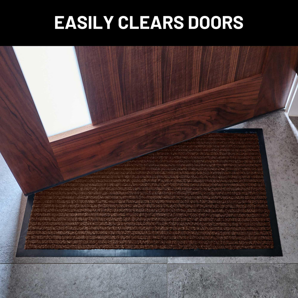 Durable, easy-clean entrance mat resists moisture with non-slip backing for stairways.