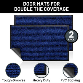 Sierra Concepts ribbed blue entryway mat traps dirt effectively.