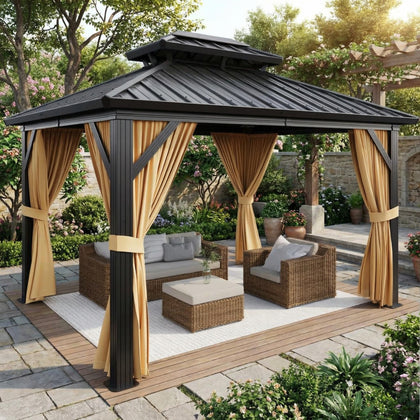 SierraSquad 10x12 ft hardtop gazebo with galvanized roof for year-round shade.