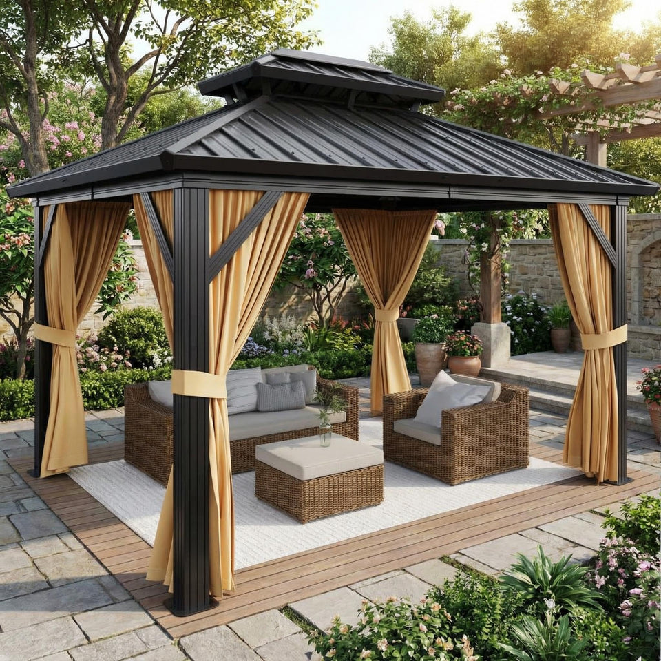 SierraSquad 10x12 ft hardtop gazebo with galvanized roof for year-round shade.