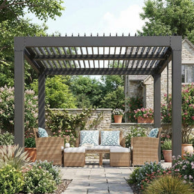 Sierrasquad louvered roof close-up showing adjustable shading.