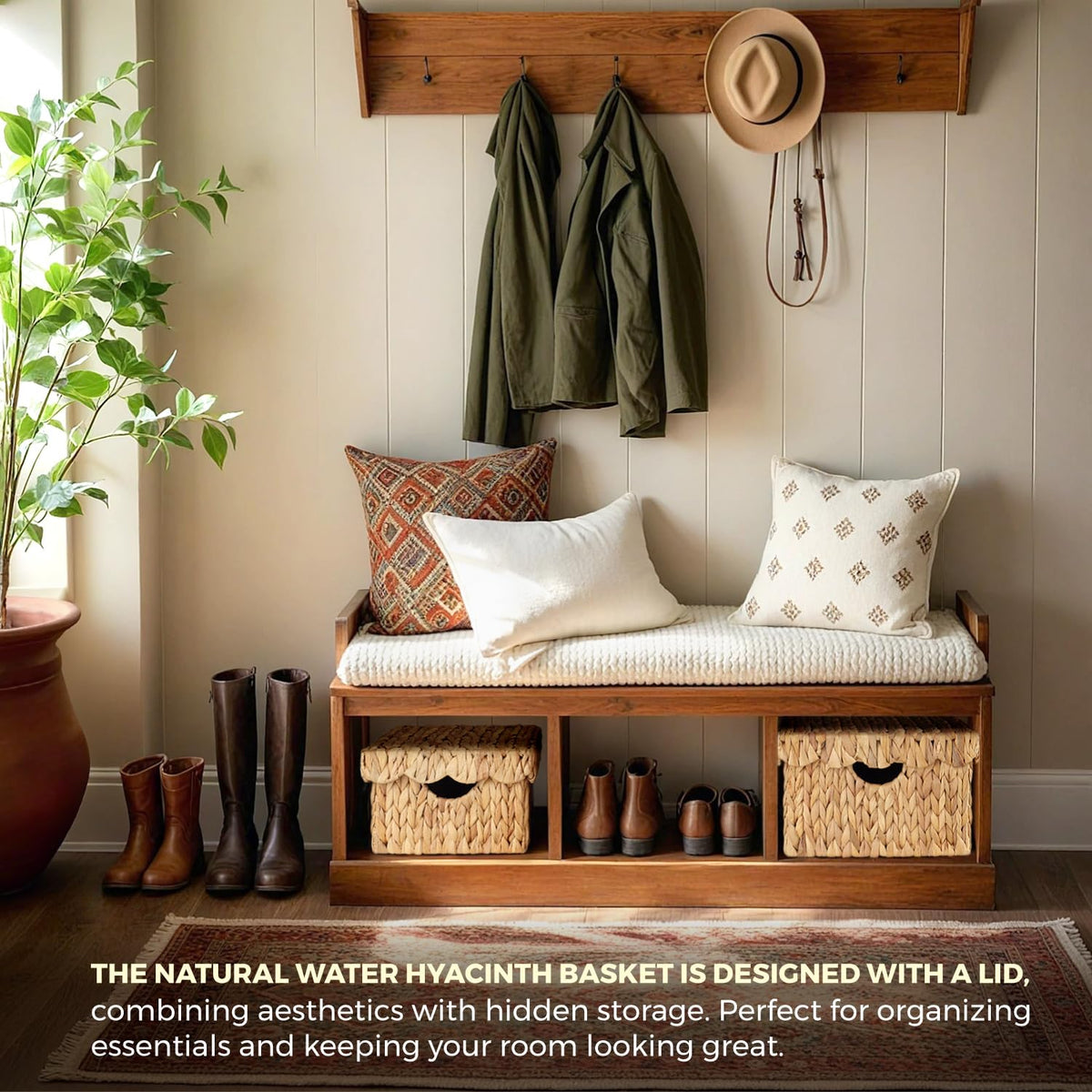 SIEUSALEVN living room hyacinth storage blends neutral color with decor.