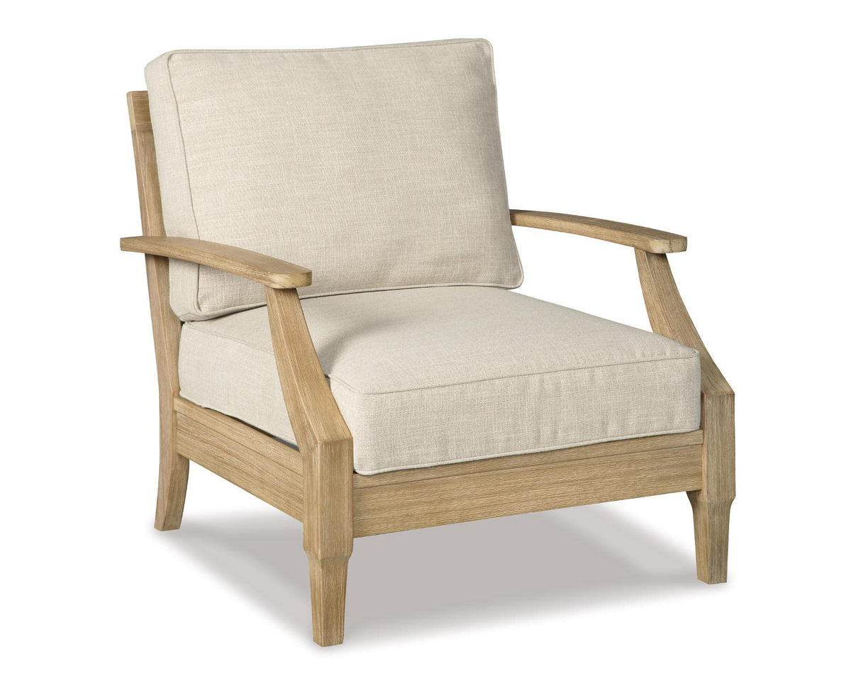 Signature Design by Ashley Clare View lounge chair shows a wood frame and slat detailing for outdoor spaces