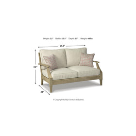Clare View loveseat cushions in Nuvella fabric resist fading and are easy to clean