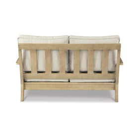 Slat detailing and tapered legs on Clare View outdoor loveseat