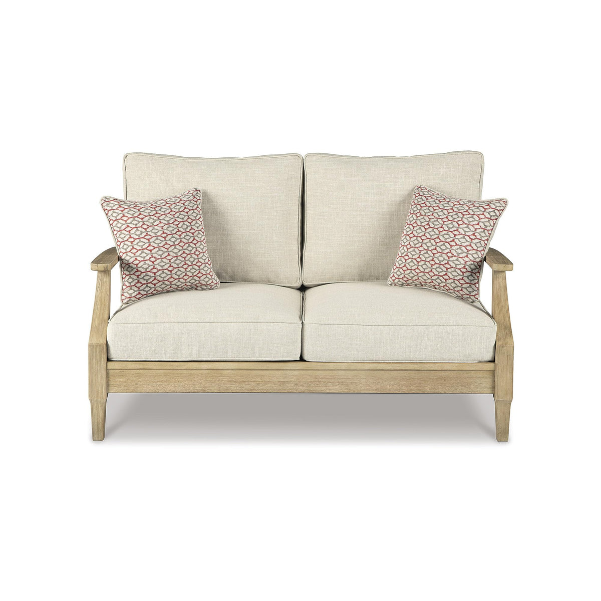 Two coordinating throw pillows for Clare View outdoor loveseat