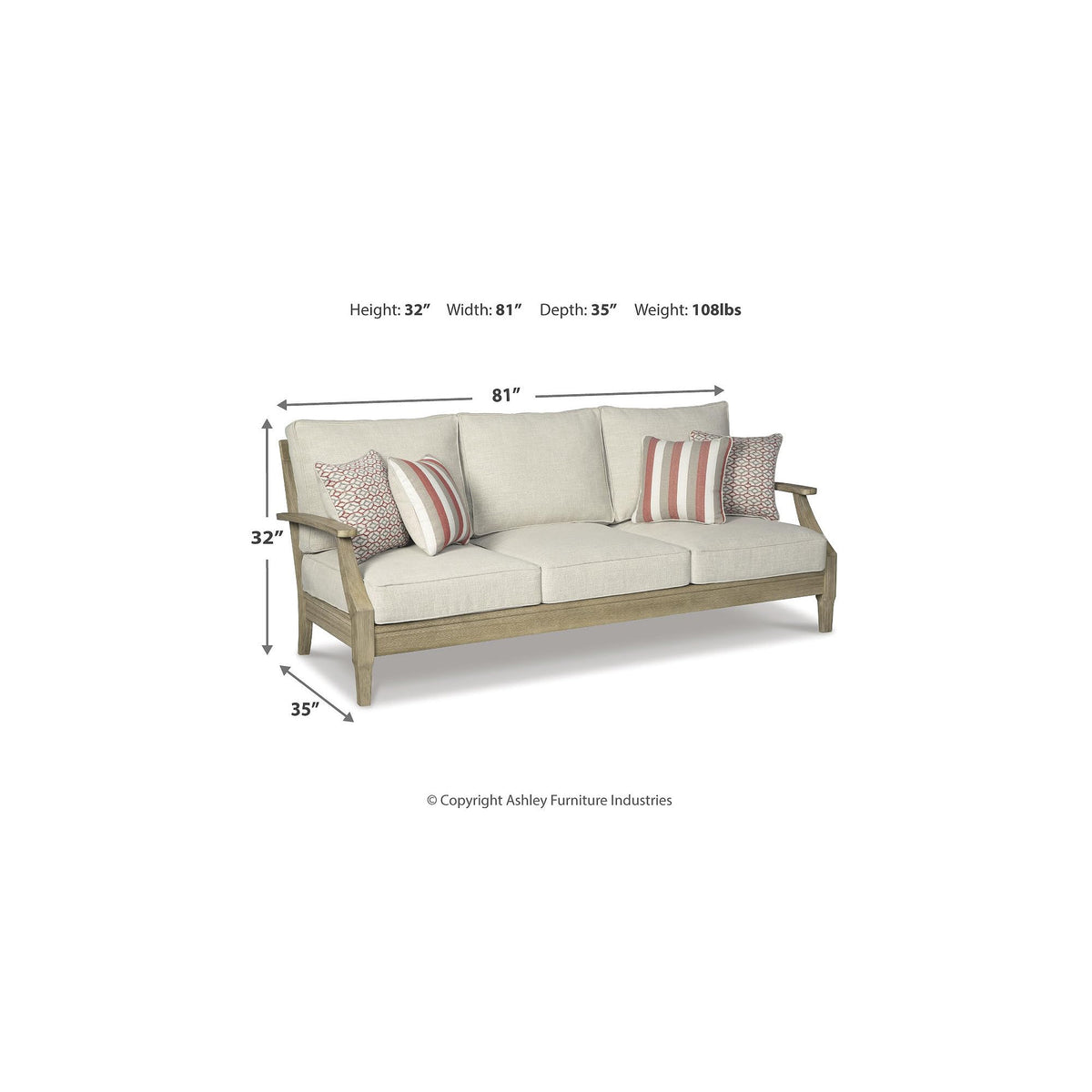Signature Design by Ashley Clare View outdoor sofa uses Nuvella fabric to resist fading.