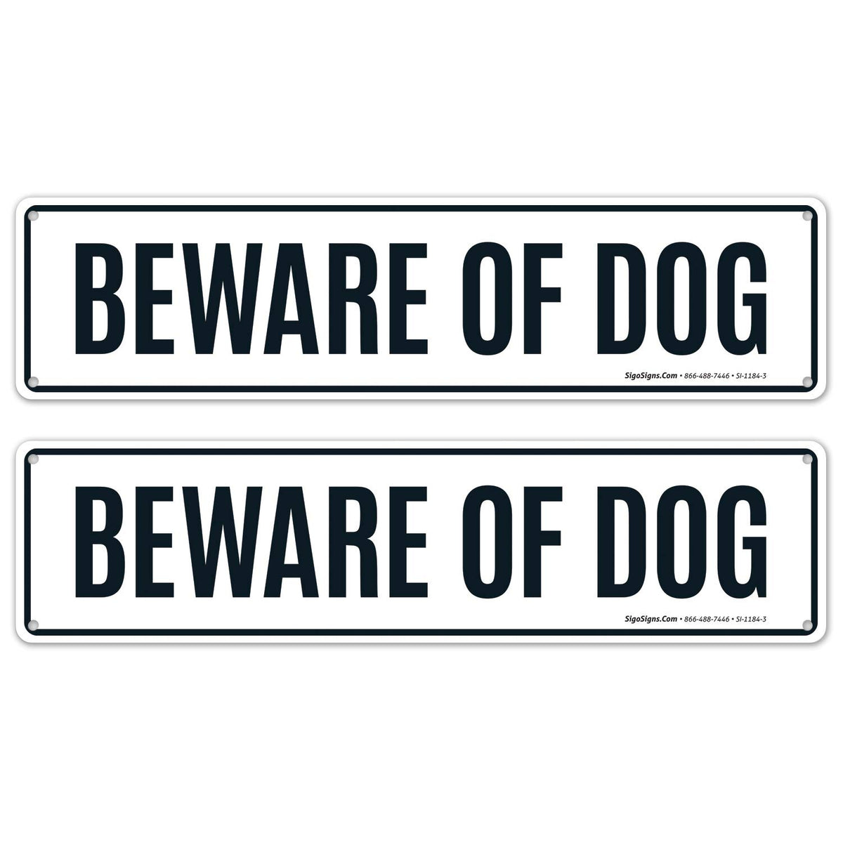 Sigo Signs beware of dog sign 2-pack on a rectangle aluminum plaque for outdoor use.
