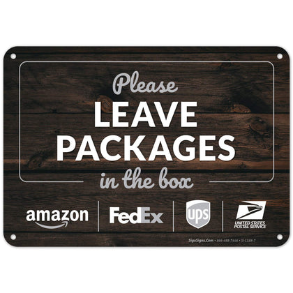 Sigo Signs Package Delivery Sign on wood background, ideal for outdoor visibility.