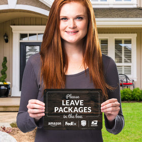 Sigo Signs Please Leave Packages in the Box sign communicates delivery preference clearly.