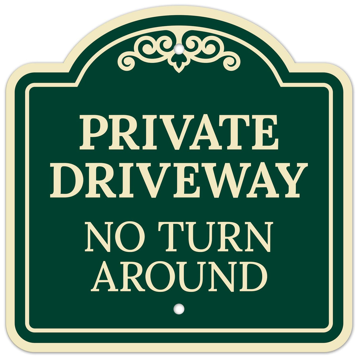 Sigo Signs private driveway sign in green dark, front view for clear visibility