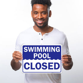 Sigo Signs swimming pool closed sign close-up highlights rust-free material