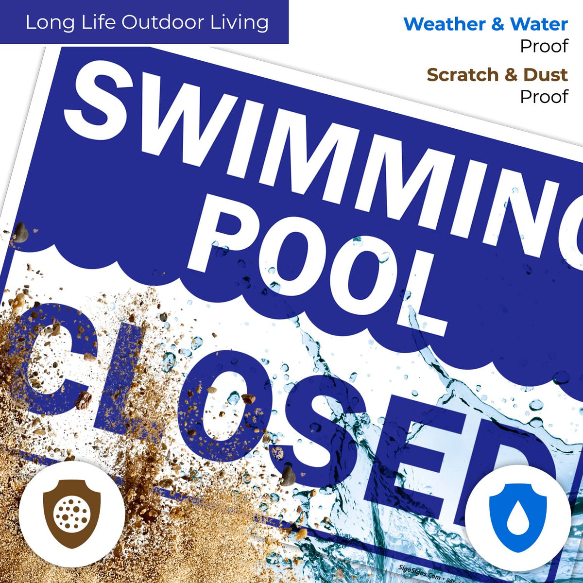 Sigo Signs swimming pool closed sign with pre-drilled holes enables quick mounting