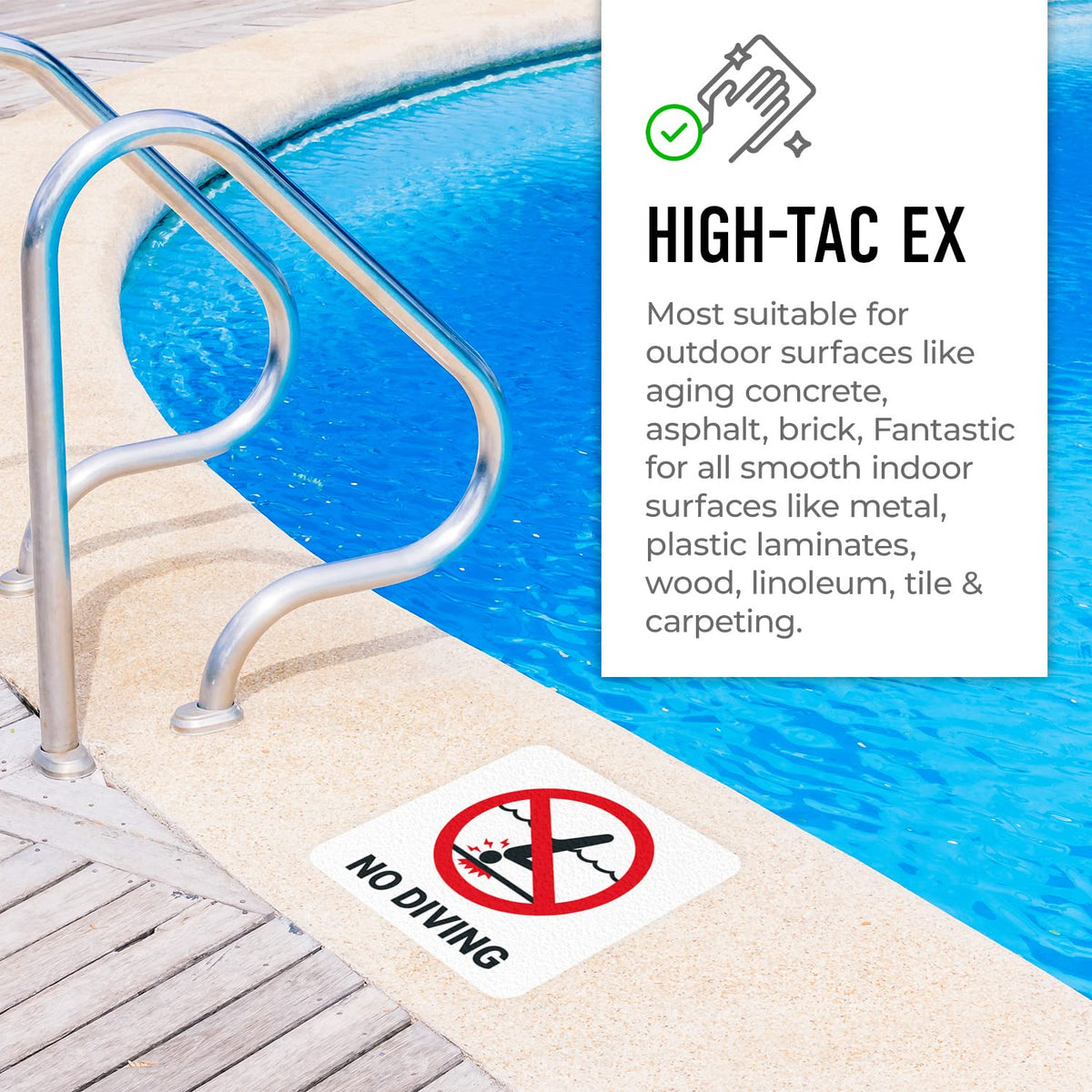 Sigo Signs pool depth marker reveals anti-slip texture for wet and dry conditions.