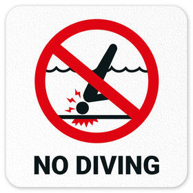 Sigo Signs No-Diving marker close-up shows rugged adhesive vinyl for pool edges.