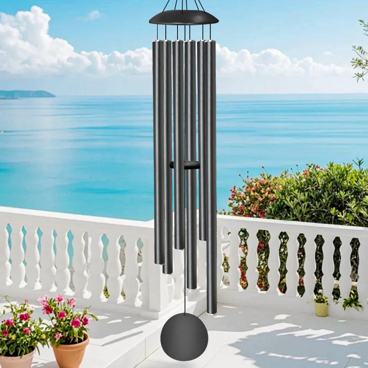 SIGOWING 66-inch wind chime in black for tranquil outdoor ambience.
