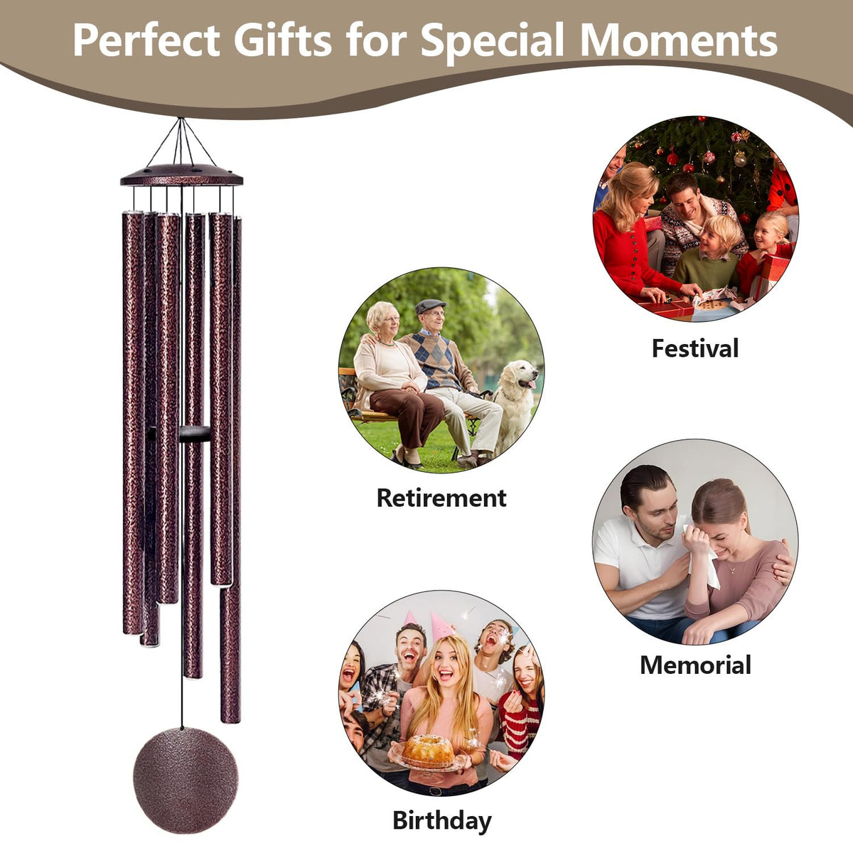 SIGOWING bronze-finish wind chimes offer durable outdoor décor with a bold presence.