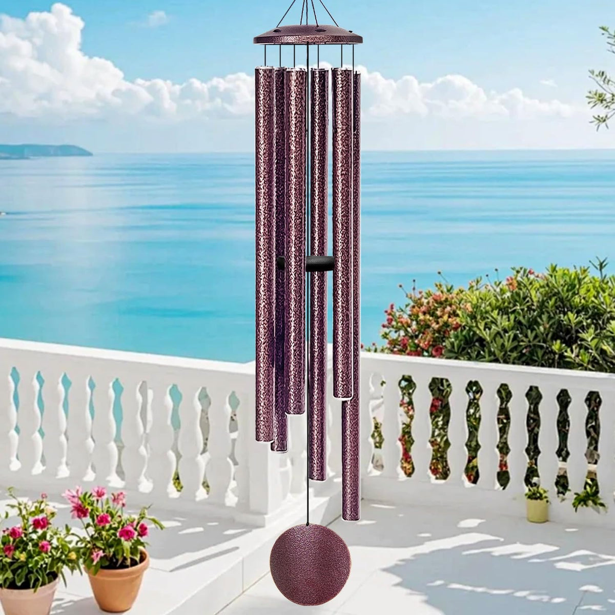 SIGOWING 66-inch wind chimes in deep tone, front view, ideal for relaxing outdoor spaces.