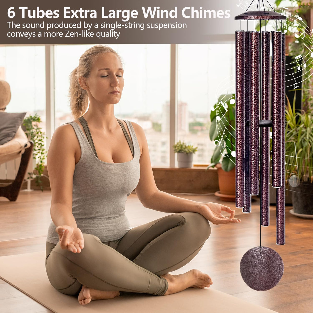 SIGOWING 66-inch wind chimes in garden or patio setup, elegant centerpiece.