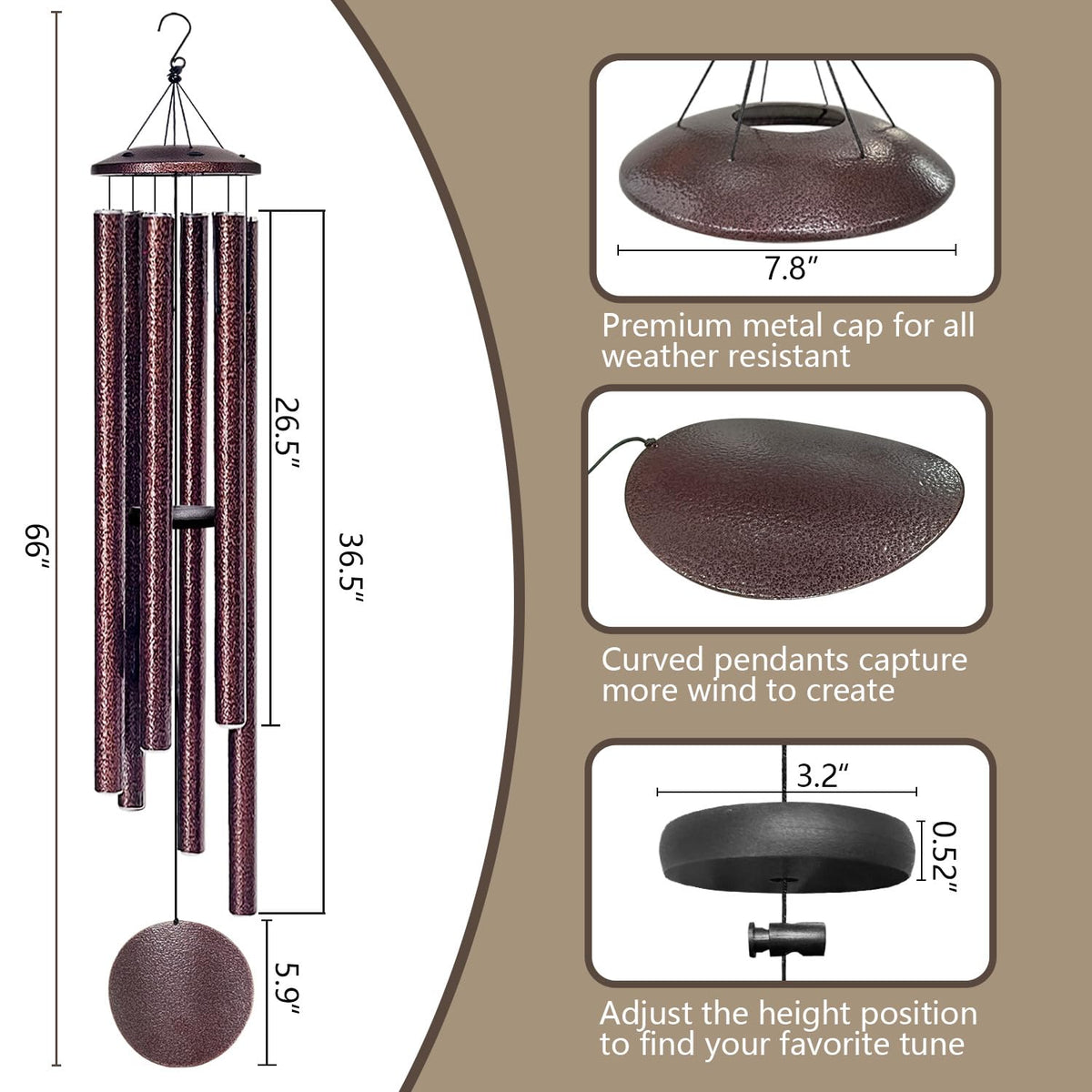 SIGOWING wind chimes metal components highlight weatherproof construction for outdoor décor.