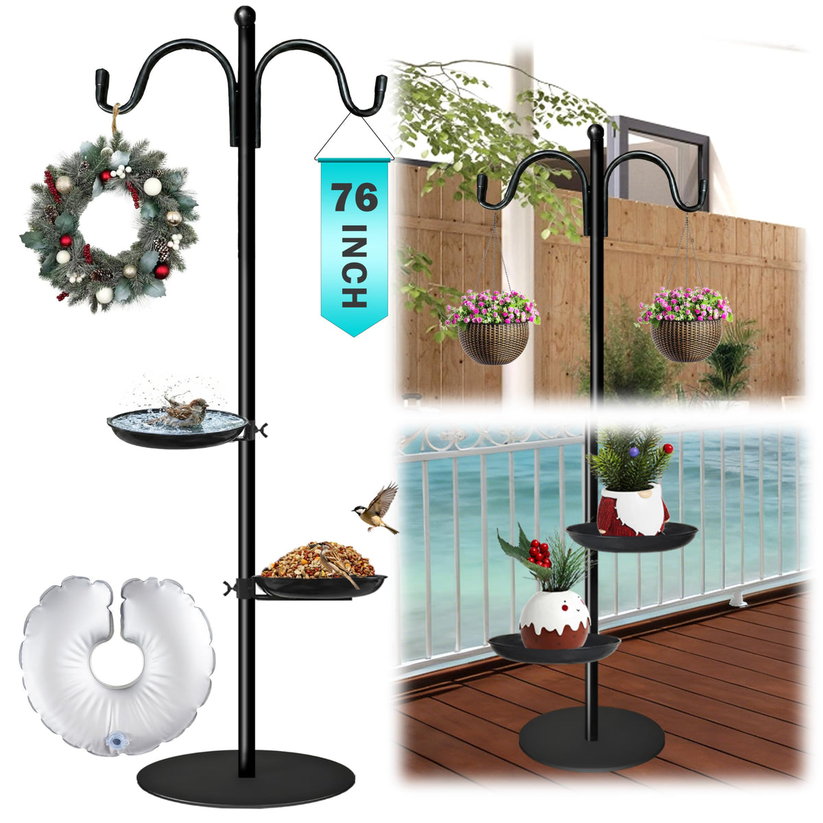 SIGOWING 76-inch outdoor shepherd hooks, easy assembly for stable bird feeder display.