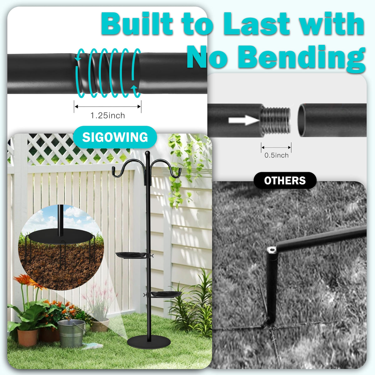 SIGOWING adjustable-height pole with four interlocking sections for easy height customization.