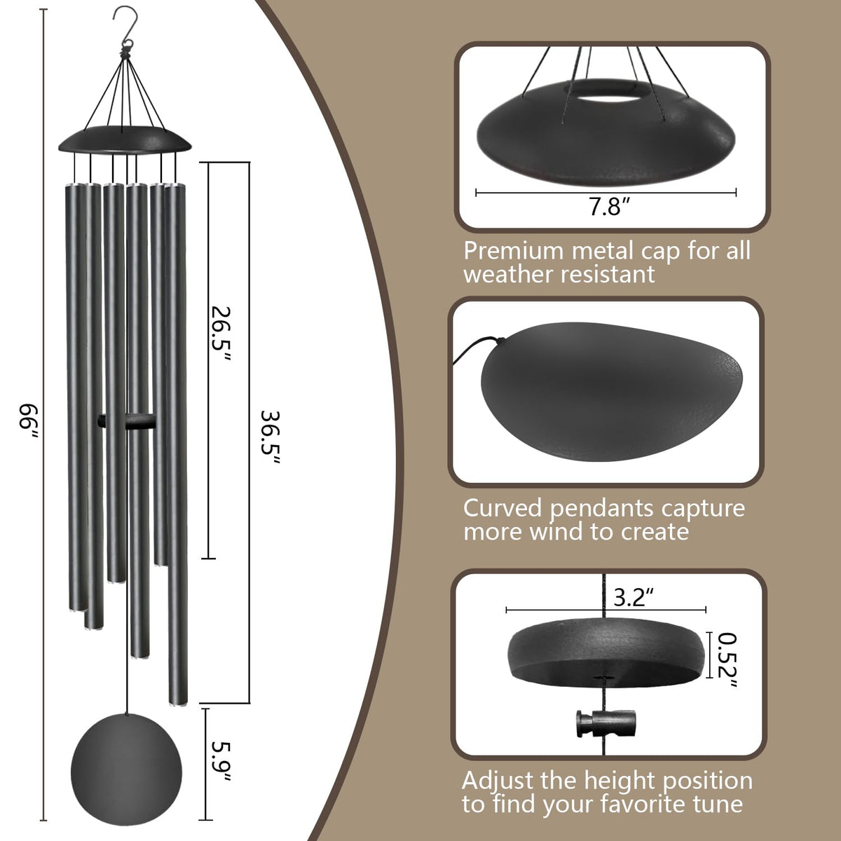Large outdoor wind chime ideal for gardens, patios, and balconies.