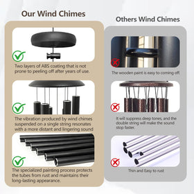 Six-tube matte black wind chime designed for deep outdoor tones.