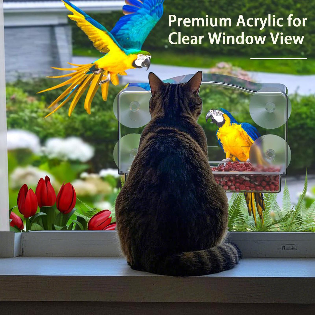 SIGOWING birdwatching setup showing birds visiting the feeder from a window