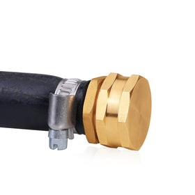 SIGURANTA 3-pack brass end caps, compact storage for garden tools.