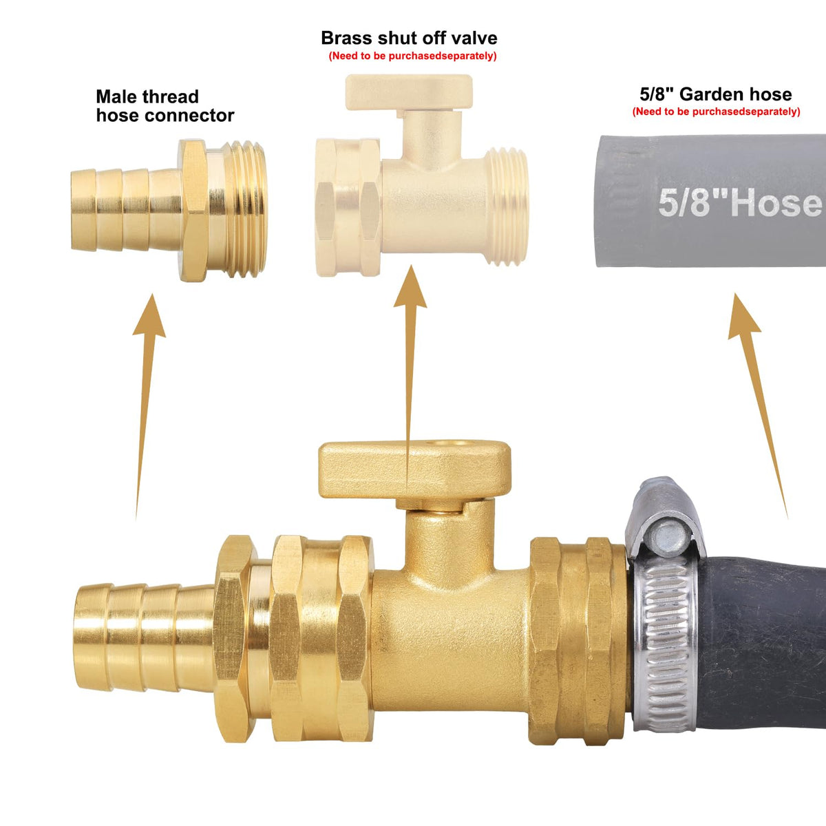 Siguranta 5/8 inch barb brass fittings compatible with standard hoses.