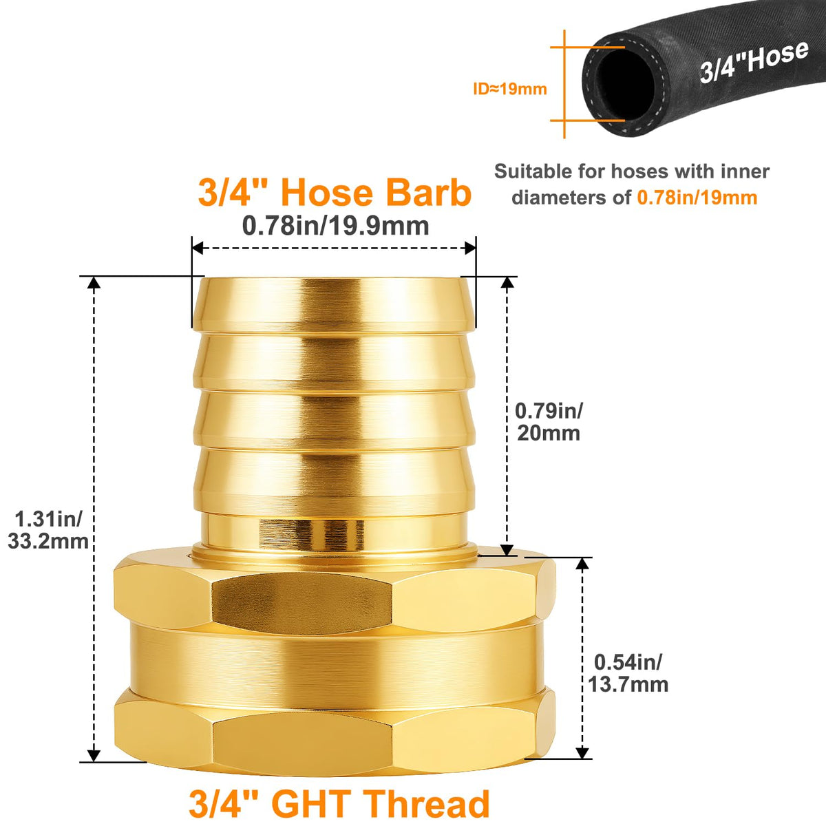 SIGURANTA brass GHT thread connector compatible with standard faucets and bibbs.