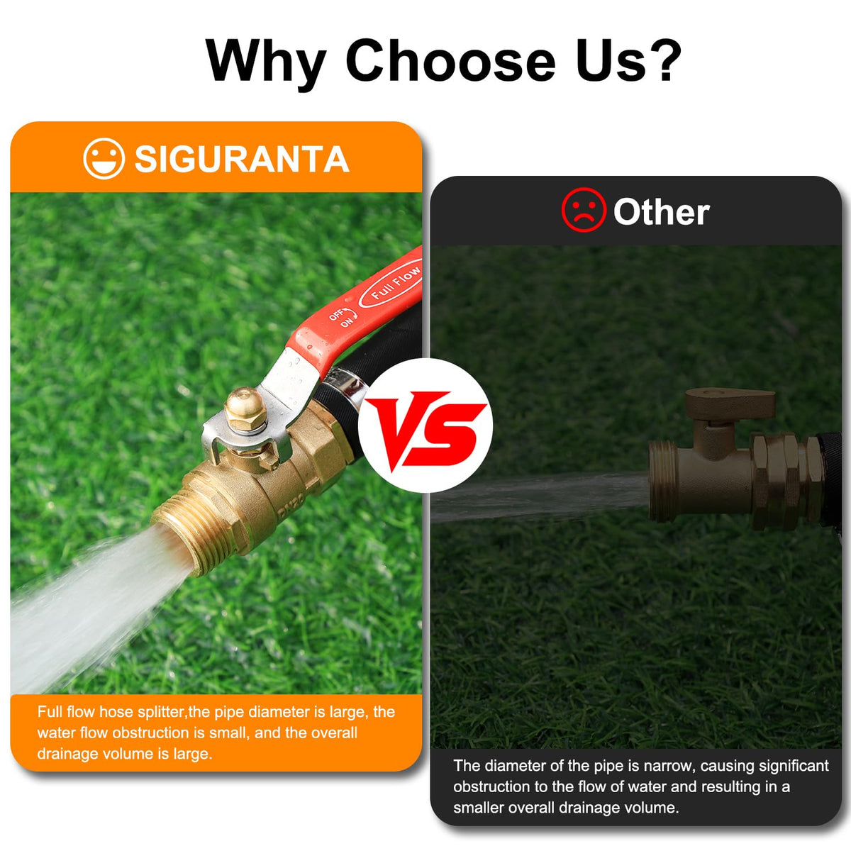 SIGURANTA brass hose connector attached to a garden hose for a secure connection.