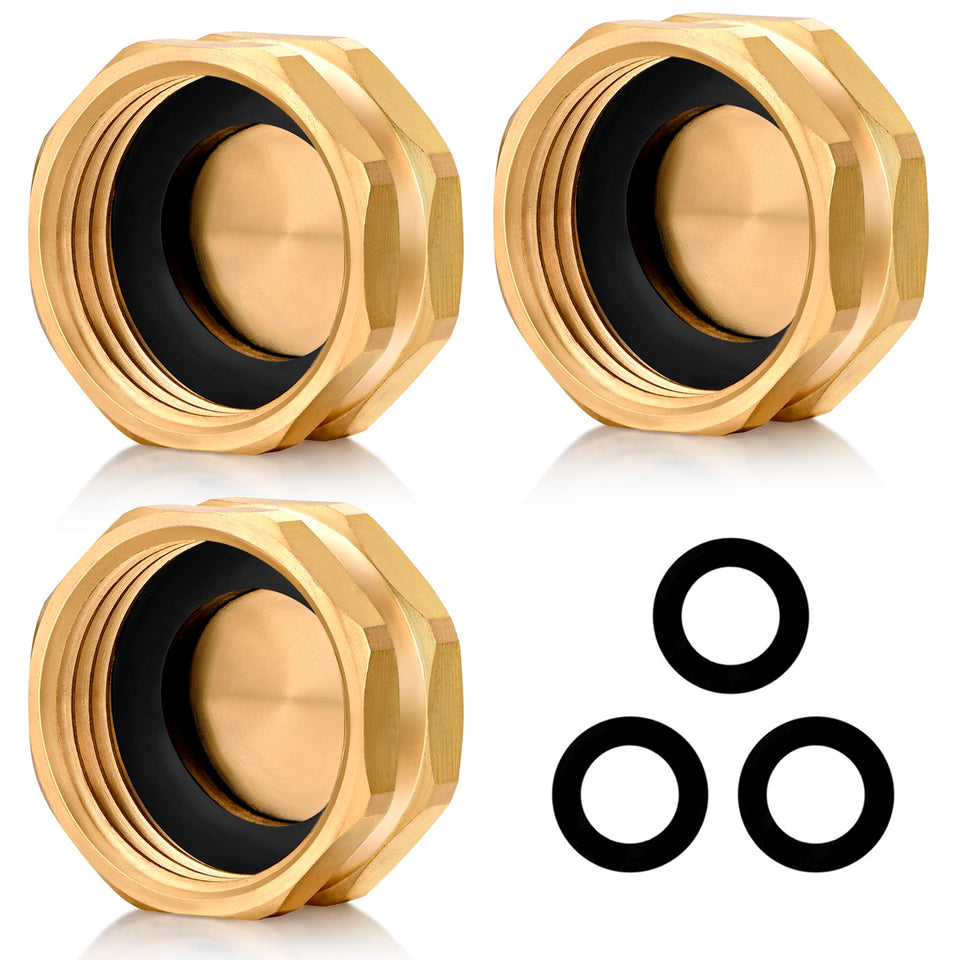 SIGURANTA brass garden hose end cap, front view, corrosion-resistant and easy to install.