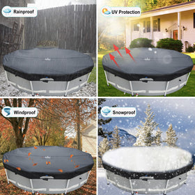 SIHAIAN 10ft round pool cover with dimension guidance for a proper fit.