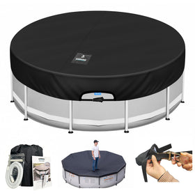 SIHAIAN 8ft round pool cover with automatic drain outlet, ideal for rainwater management