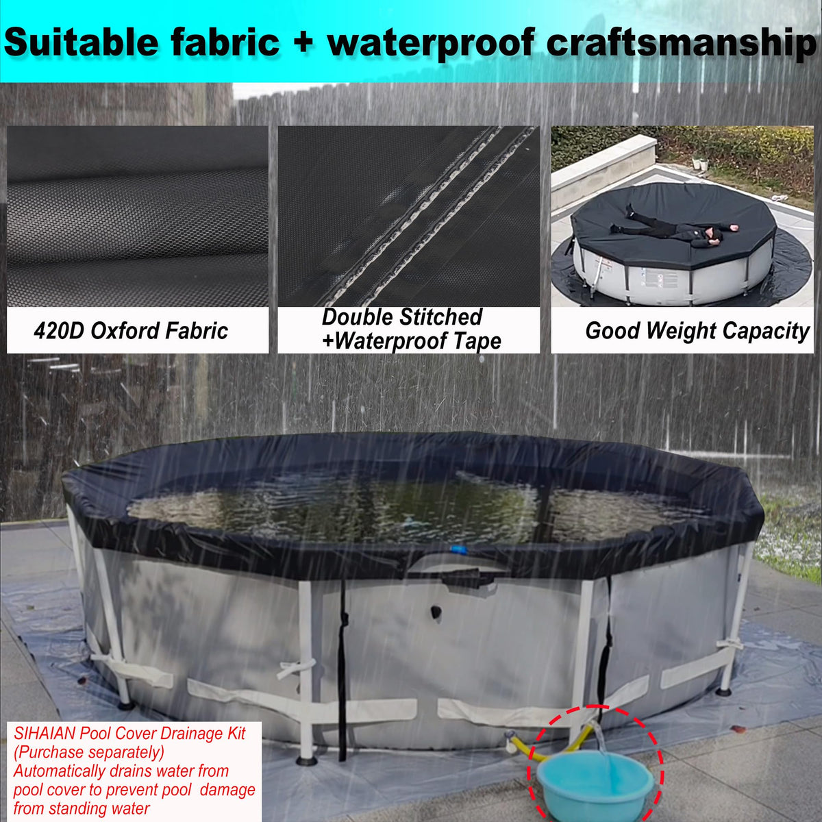 Waterproof tape and double stitching resist wind and rain on the SIHAIAN cover