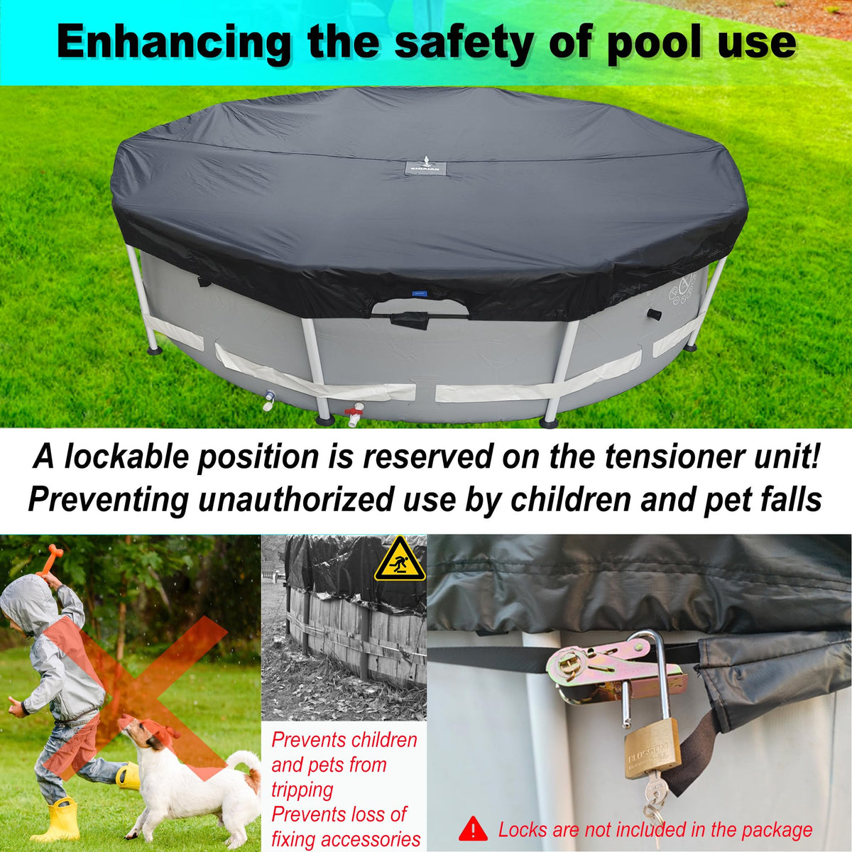 Secure fit around pool edge prevents accidental opening with SIHAIAN