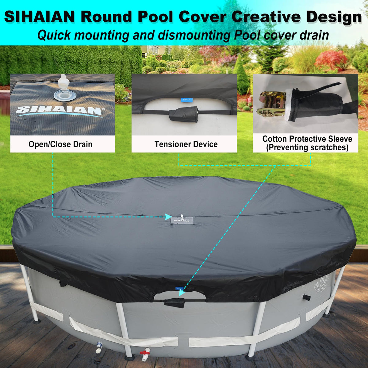 UV-resistant 420D fabric on SIHAIAN pool cover reduces glare and protects skin