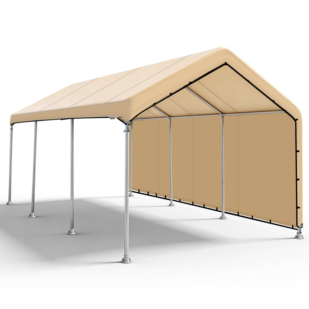 SIHAIAN 10x20 ft carport canopy in beige front view protects a vehicle