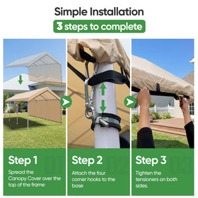 Four corners secured and side tensioners show quick, stable installation