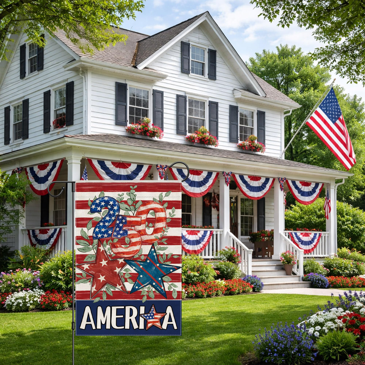 Siilues 250th anniversary flag, vibrant colors for memorable celebrations.