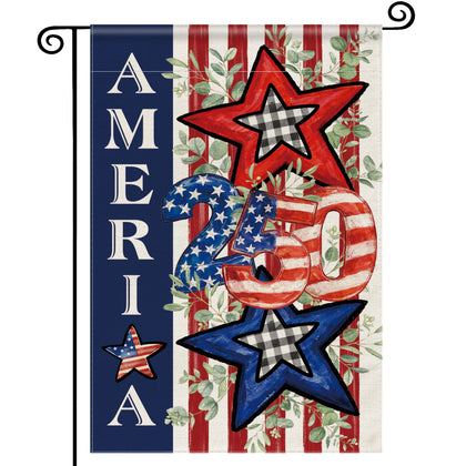 Siilues 4th of July garden flag waving in sunlight for outdoor pride display.