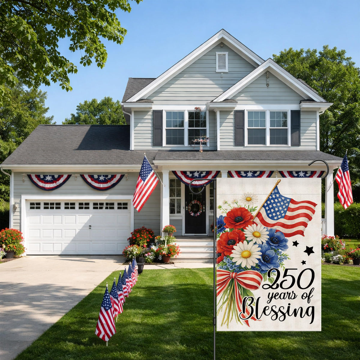 Siilues family gathering flag provides a celebratory outdoor focal point.