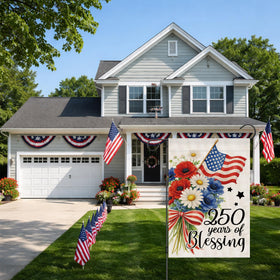 Siilues family gathering flag provides a celebratory outdoor focal point.