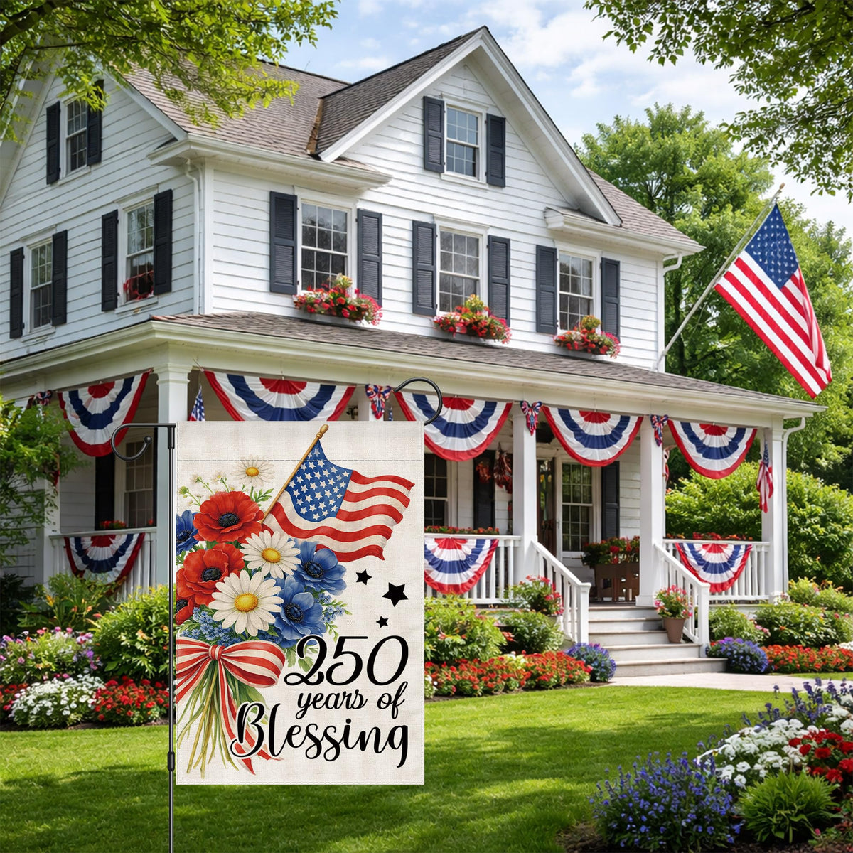 Siilues garden porch flag adds festive outdoor décor.